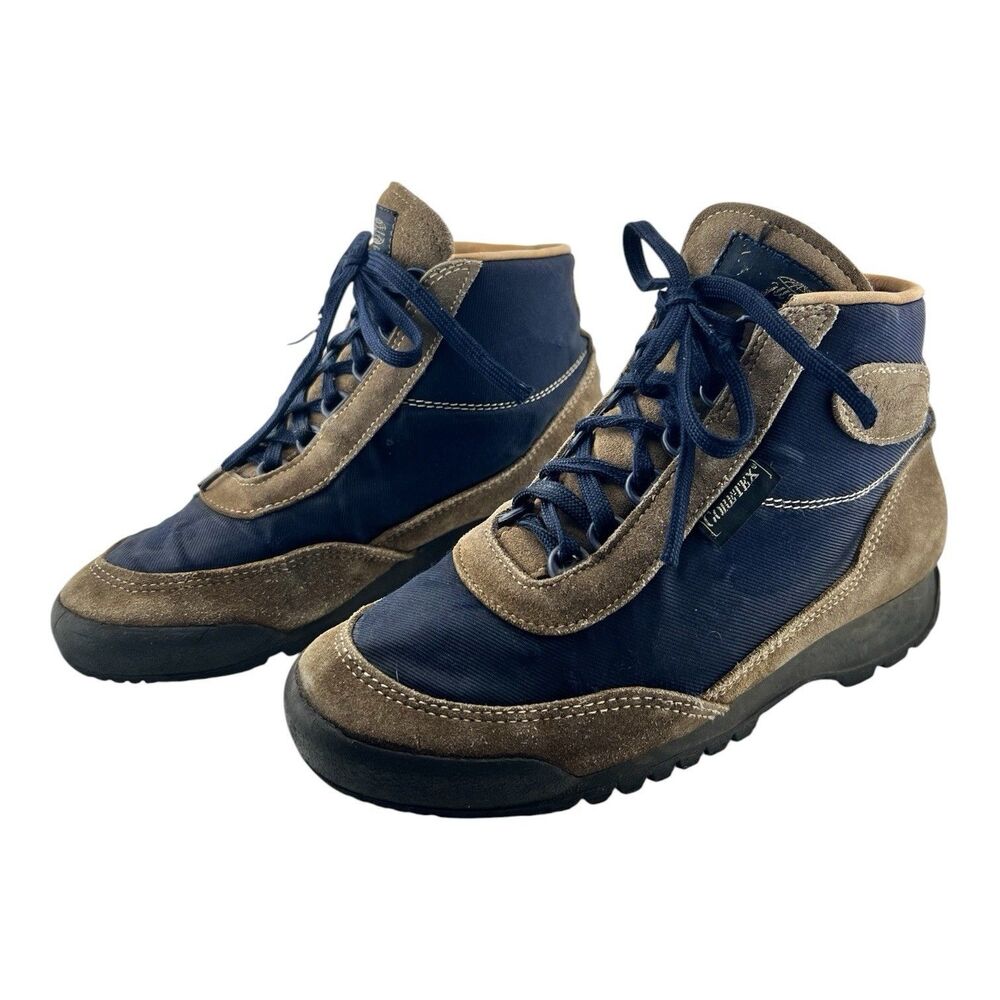 Vtg 1993 Vasque Hiking Boots Womens 7 Tan/Blue Gore-Tex Suede Leather Italy